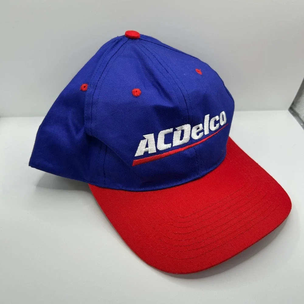 Vintage ACDelco Snapback Hat Blue Red Embroidered Logo Fantastic Fabrics Cap